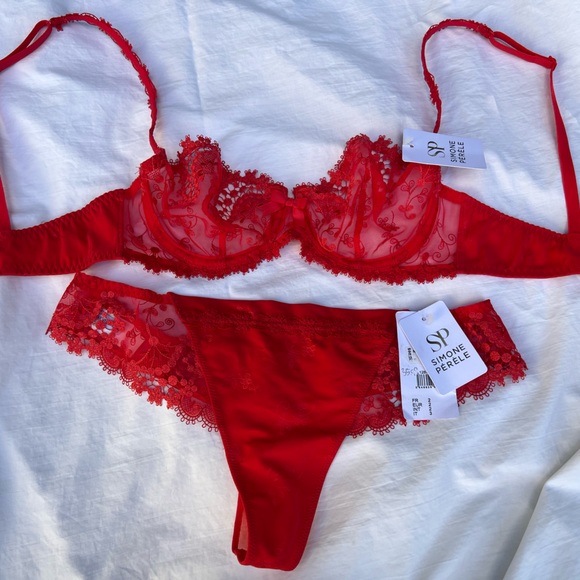 Simone Perele WISH SET demi bra and thong panties in RUBY  BNWT 32c and M thong - Picture 3 of 16